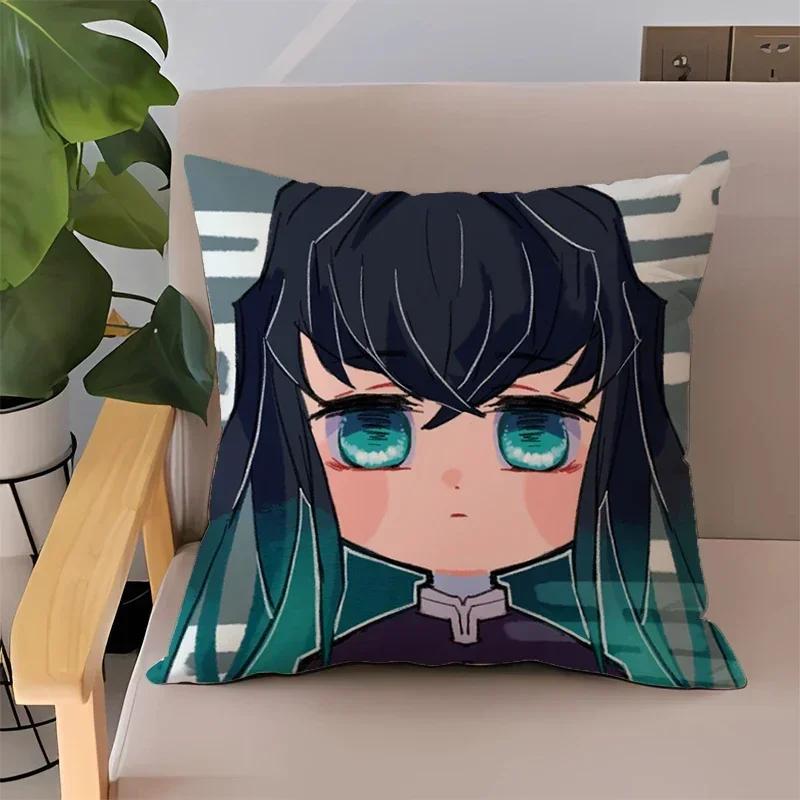 Pillowcase 45x45 Pillow Cases for Bed Anime Demon Slayer Children's Cushion Cover Double-sided Printing Couch Pillows Home Decor