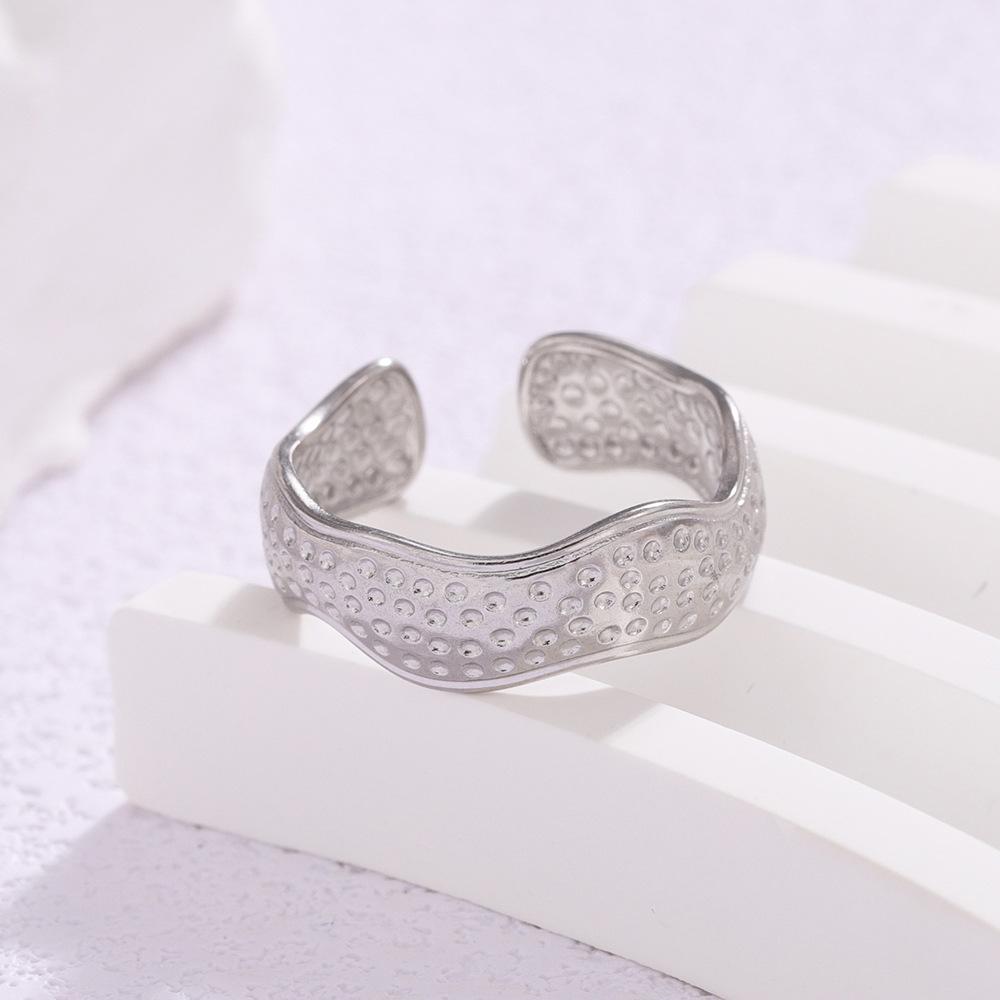 Stainless Steel Hammered Gold Open Adjustable Ring with Irregular Lines