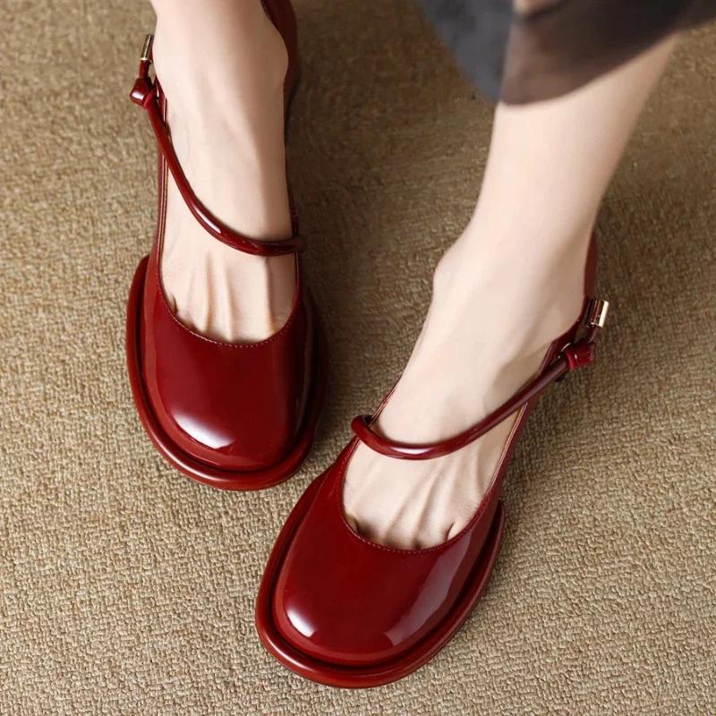 Women Mary Jane Shoes High Heels Elegant Sandals Chunky 2025 Summer Shallow Pumps Party Shoes New Dress Ladies Shoes