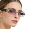 Luxury Rimless Pink Oval Sunglasses for Women Vintage Metal Frame Sun Glasses