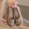 Leather New Summer Sandals Women's Shoes Large Size Mother Soft Sole Hollow Comfortable Flat Bottom Non-slip Single Shoe Hole Breathable