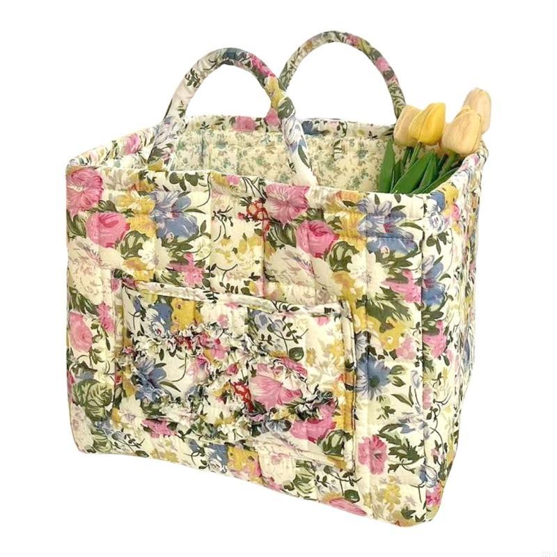 

Multipurpose Floral Storage Basket Collapsible Cloth Hamper Fabric Storage Basket for Bedroom Bathroom Organization