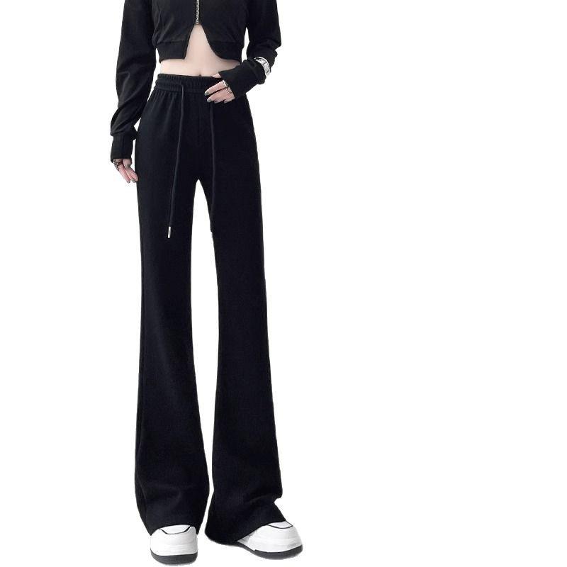 Petite Gray Micro Flare Sweatpants - High Waist, Draped American Style for Spring & Autumn (145)