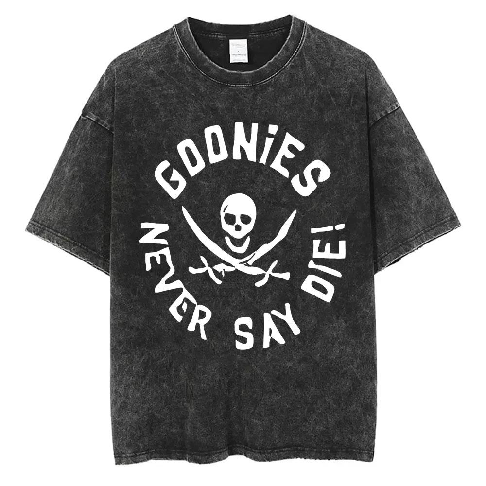 Classic Funny Movie The Goonies Never Say Die Vintage Washed T Shirt Best Famous Skeleton Graphic T-shirt Oversized Tshirt Unisex