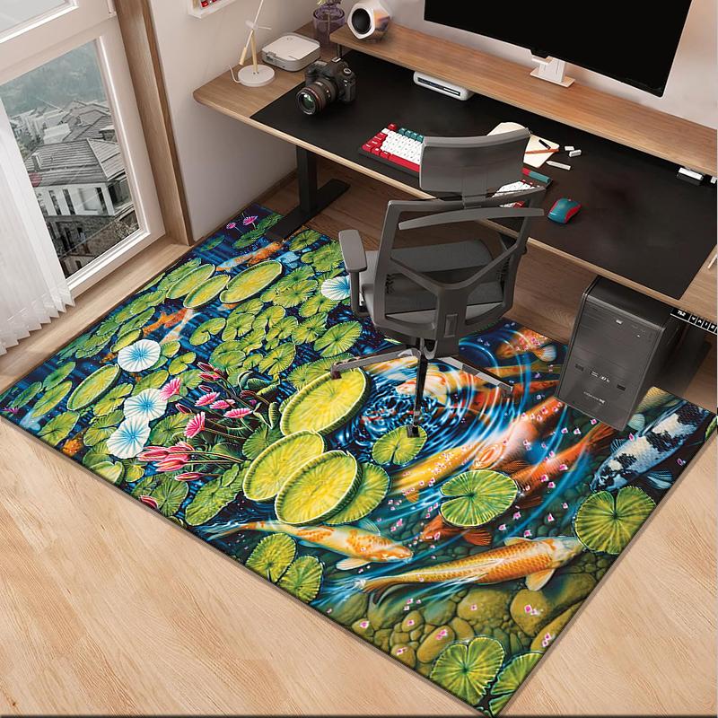 Koi Fish Artwork Office Rug Chair Mat, Entryway Carpet, Suitable for Front Door, Bedroom, Living Room, Desk, Holiday Gift