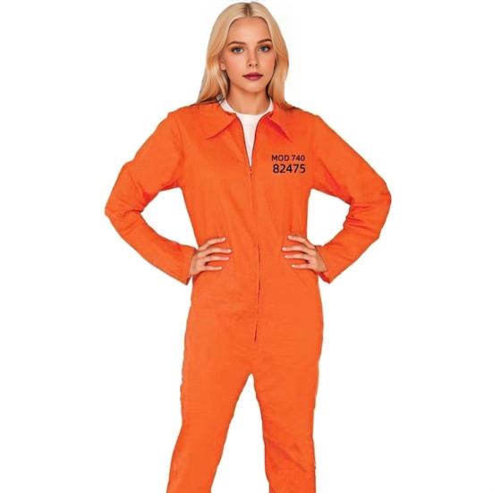 Halloween Prisoner Cosplay Jumpsuit with Manacle Halloween Unisex Children Adult Role Play Outfit Long Sleeves Lapel Zipper Festivals Parties Costume