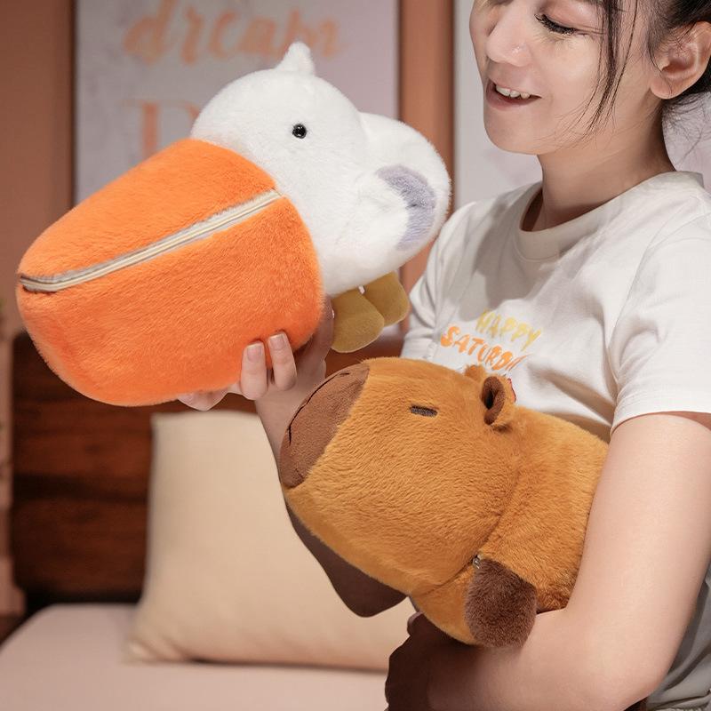 Pelican Capibala Flip Pushie Doll Double Side Capibara Plush Toy Transform Dolls 2-in-1 Kawaii Flip Children Birthday Gift