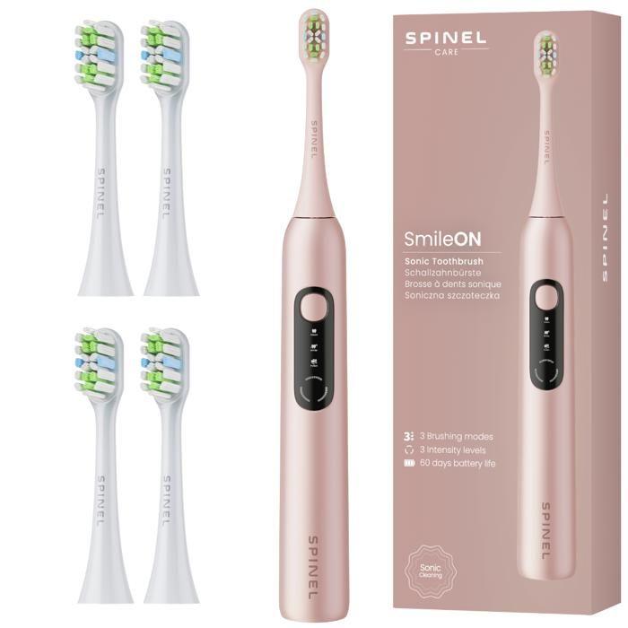 Brosse à dents sonique - SpinelCare - SmileON Rose - 4 têtes incluses - Rechargeable USB - 3 modes