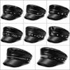 Black Beret Hat PU Leather Sailor Visor Hat Retro Newsboy Cap