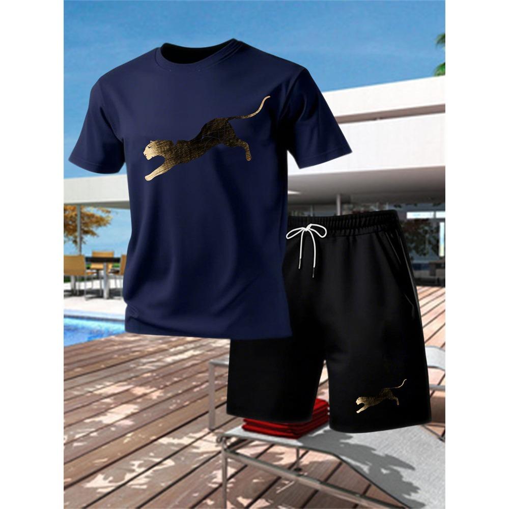 Summer Outdoor Sports Set Men's Breathable T-shirt and Shorts Casual Fashion Two Piece Set