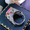 New Jewelry With A High-end Feel Imitating Natural Emerald Rings Retro Pink Temperament Inlaid Diamonds Light Luxury Style