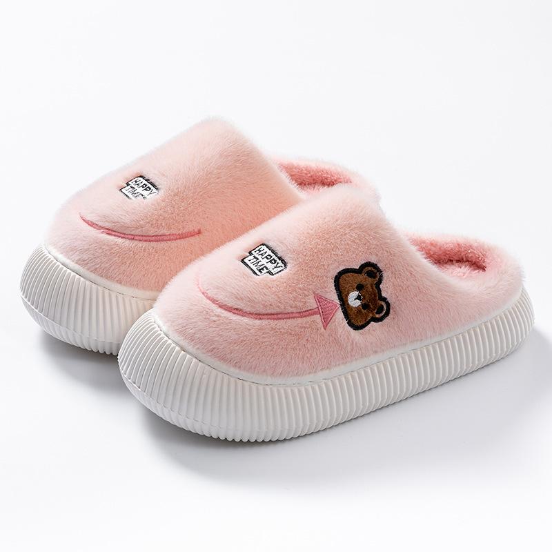 Cotton slippers home autumn and winter cartoon embroidery cotton mop indoor bedroom warm velvet platform shoes