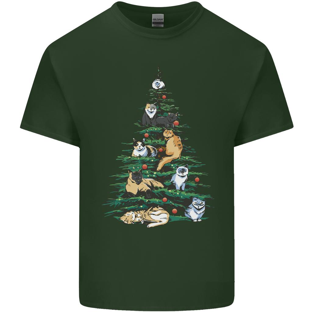 Cat Christmas Tree Unisexs Light Cotton TShirt