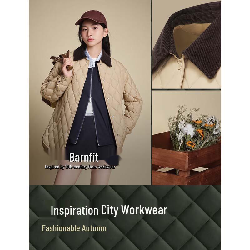 BOSIDENG Lightweight Turn-Down Collar Spliced Loose Down Jacket