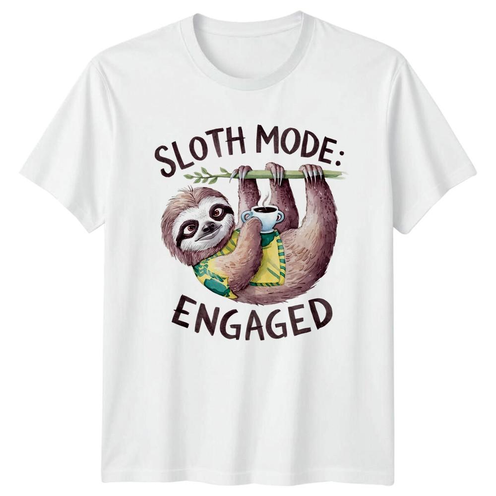 Sloth Mode Engaged TShirt Funny Animal Pun Lazy Sloth Graphic Tee S