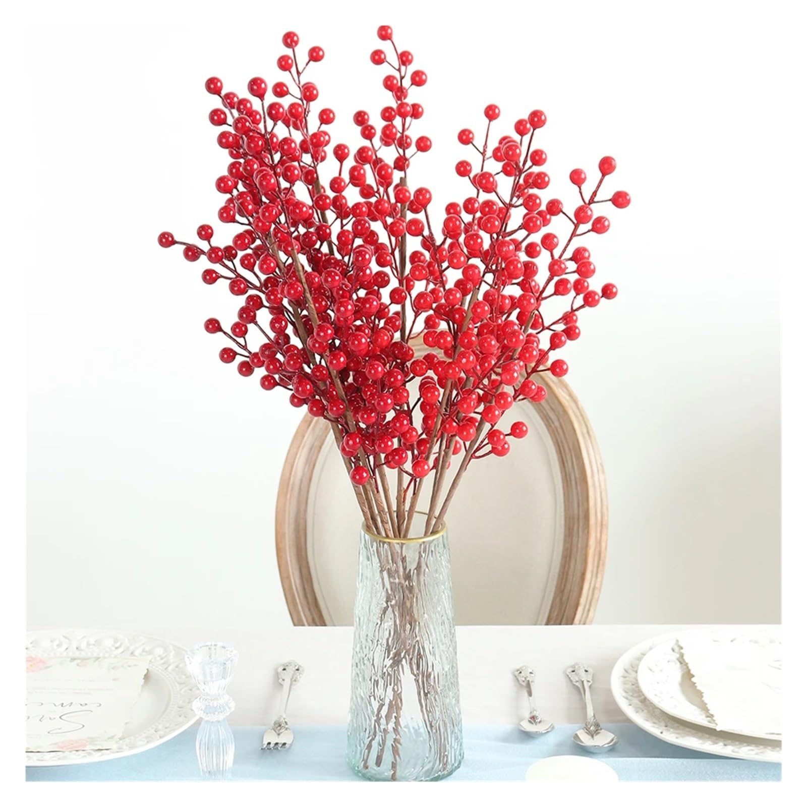 

Red Berries, Artificial Red With Stem 3 Branches Holly Berries Simulation Fake Flower One Size червоний