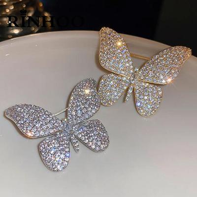 Rinhoo Glänsande Full Strass Fjäril Brosch För Kvinnor Elegant Kristall Insekt Krage Lapel Pins Djur Brosch Fest Smycken