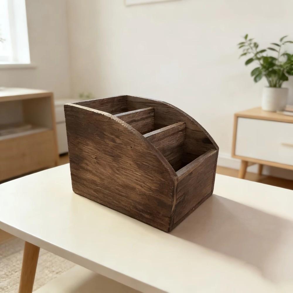 Multi-Slot Wooden Desktop Organizer Wooden Remote Holder  Office Organizer