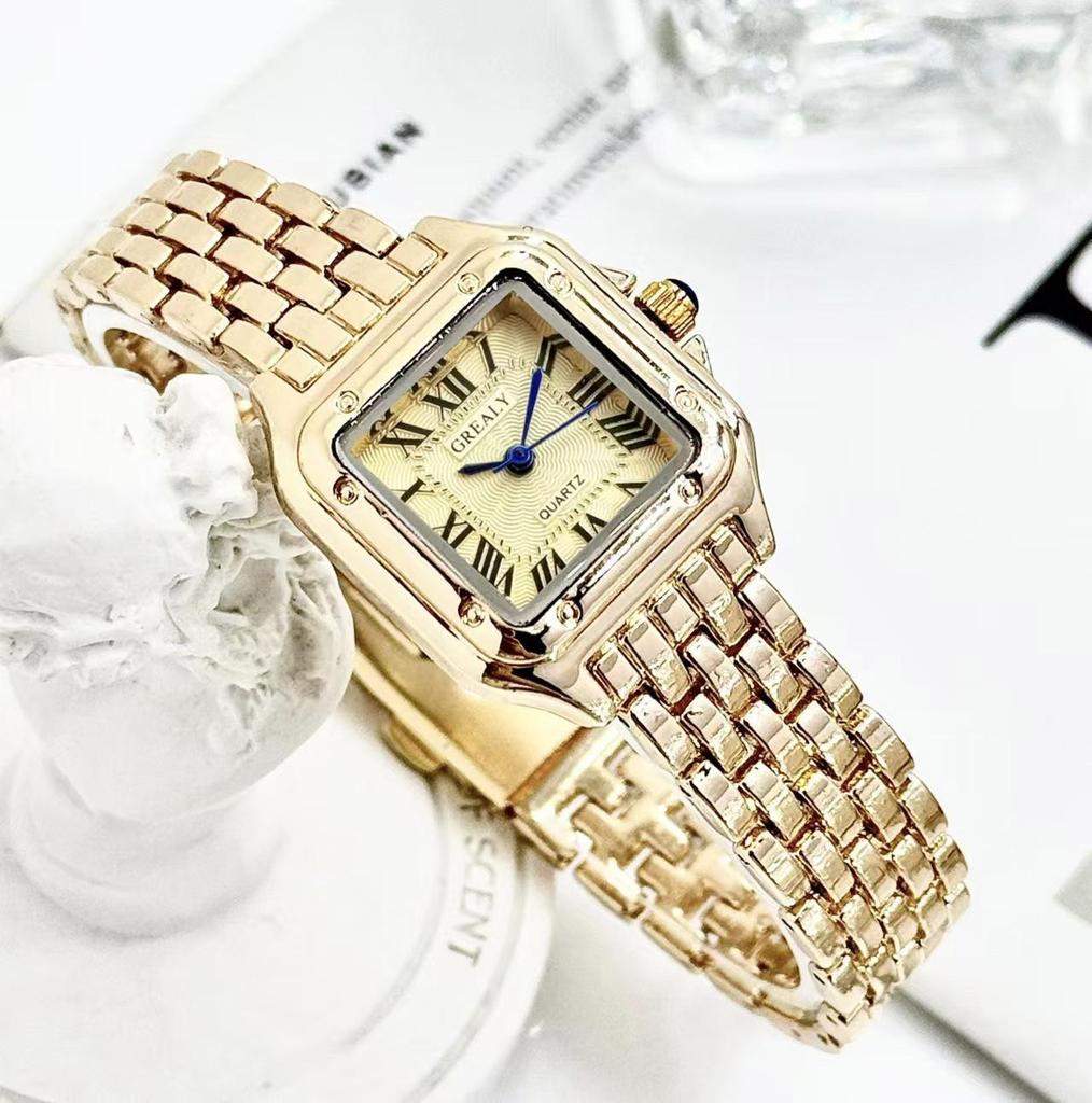 GREALY Women's Classic Retro Square Waterproof Diamond Quartz Watch