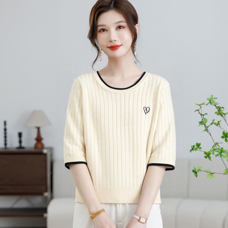 Women s Summer 2026 Casual Five-Point Sleeve Round Neck Knit T-shirt XXL
