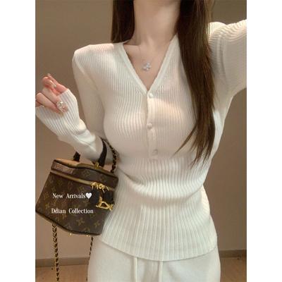 Textured Neck Knitted Sweater Soft Waxy Sweater Autumn and Winter Slim-fitting Waist Bottom Long-sleeved Women's High-end Inner Top
