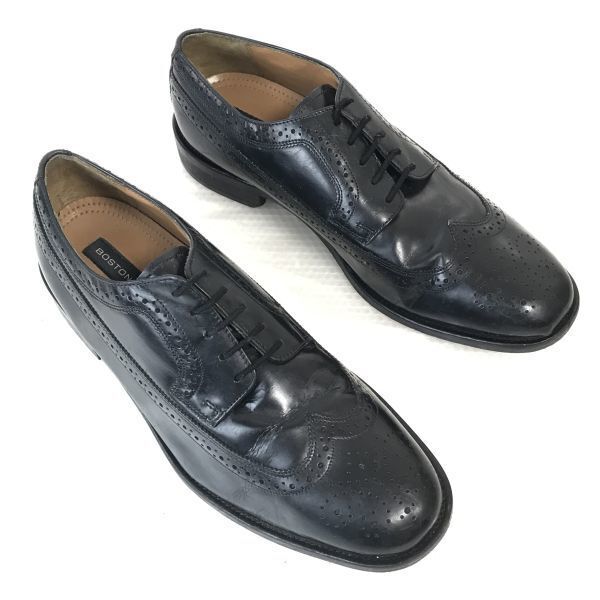 BOSTONIAN leather wingtip brogues men 10.5M 28.0-28.5 black vintage dress shoes(USED)