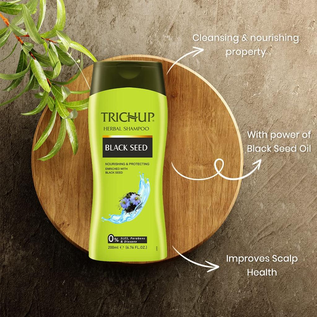 Trichup Black Seed Herbal Shampoo 200ml X Pack of 2 for Scalp Health and Strong Nourished Hair