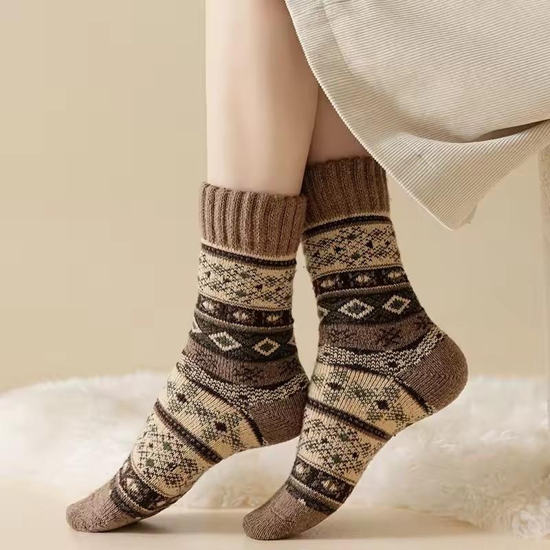 Winter Wool Socks Thickened Socks Retro Ethnic Style Couple Style Warm Mid-Calf Terry Socks