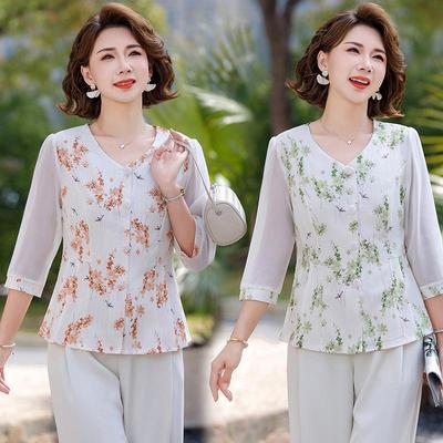 Elegant Summer Short-Sleeved Top for Middle-Aged Women