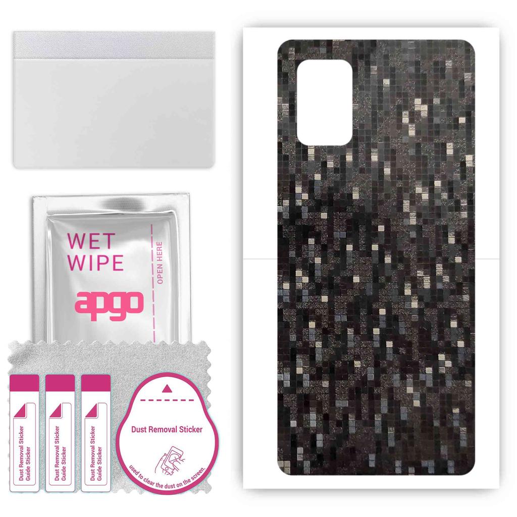 apgo Protective Skin Sticker for the back compatible with Samsung Galaxy A Quantum, Wrap Film, Foil, Vinyl - Pattern Carbon Black Pixel
