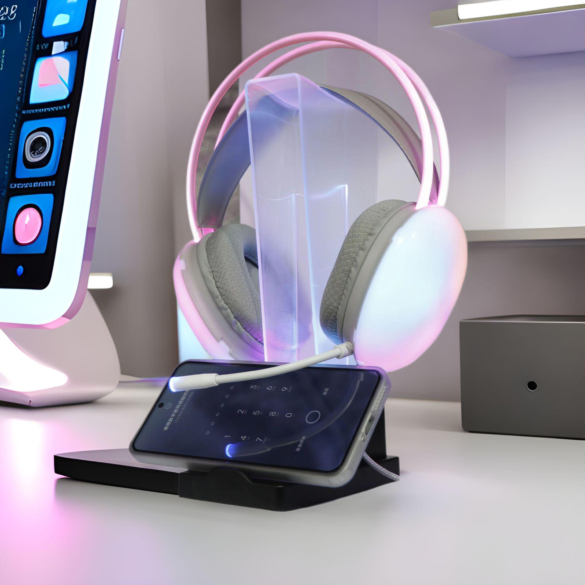 

Универсальная RGB подставка для наушников: Прозрачный вертикальный дисплей для интернет-кафе и настольных компьютеров Black + Transparent Luminous