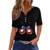Women's T Shirt Tee Independence Day Print Button Short Sleeve Daily Weekend Fashion Basic V-Neck Regular Top