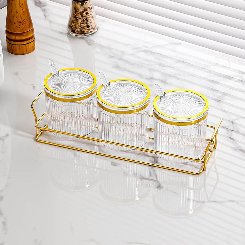 Clear Seasoning Box Jar Set Multipurpose Kitchen with Tray Pot for