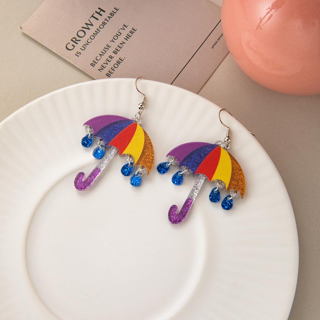 Summer Dopamine Stud Earrings Creative Acrylic Color Matching Umbrella Earrings Niche Vacation Style Fashion Earrings