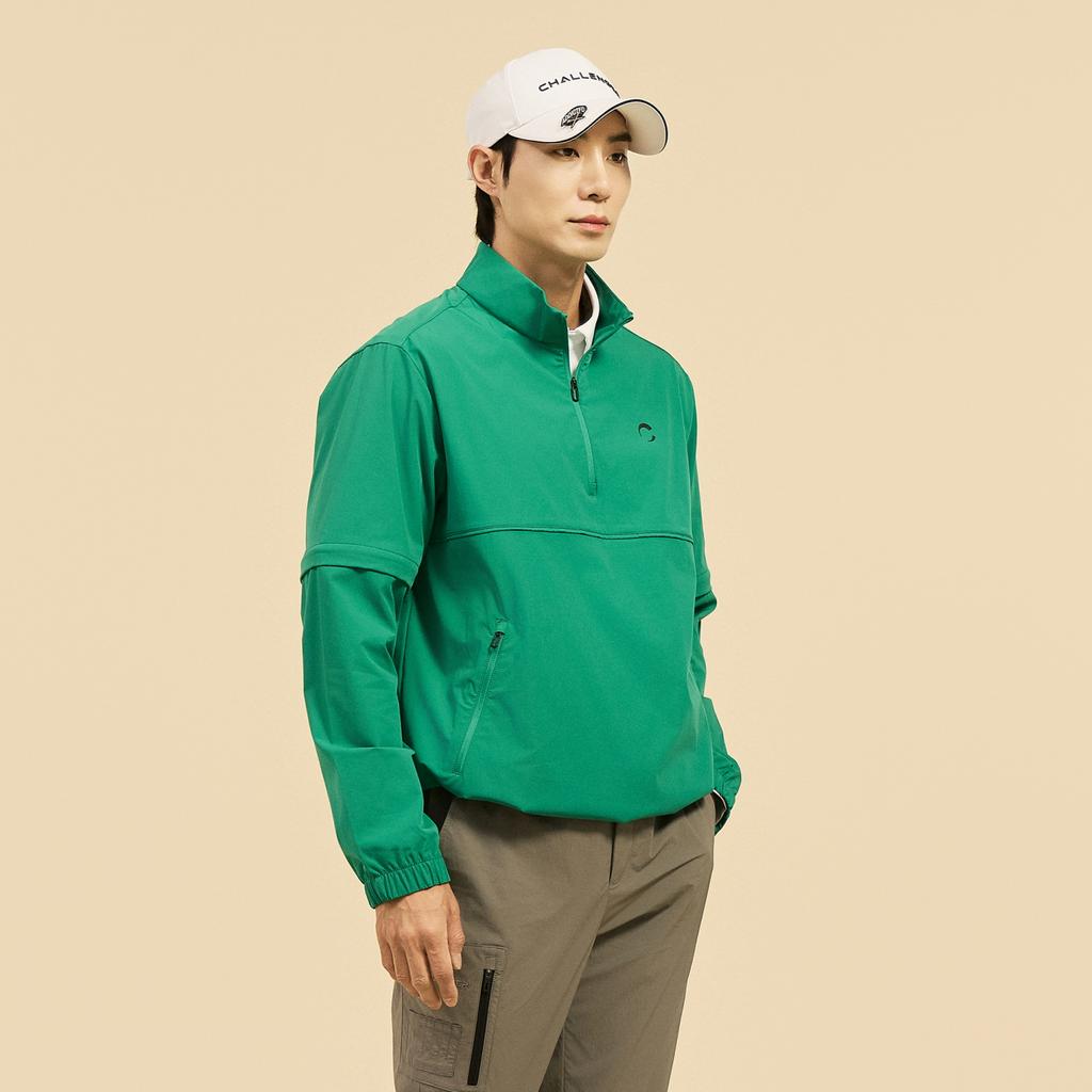 CHALLENGER Men'S Nylon Stretch Sleeve Detachable Round Neck Woven Top Green