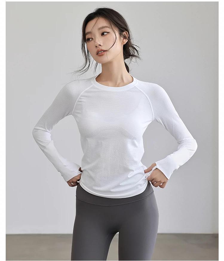 Women's Seamless Long-Sleeve Sports Top for Running & Yoga - Quick-Dry Elastic Knit Crew Neck