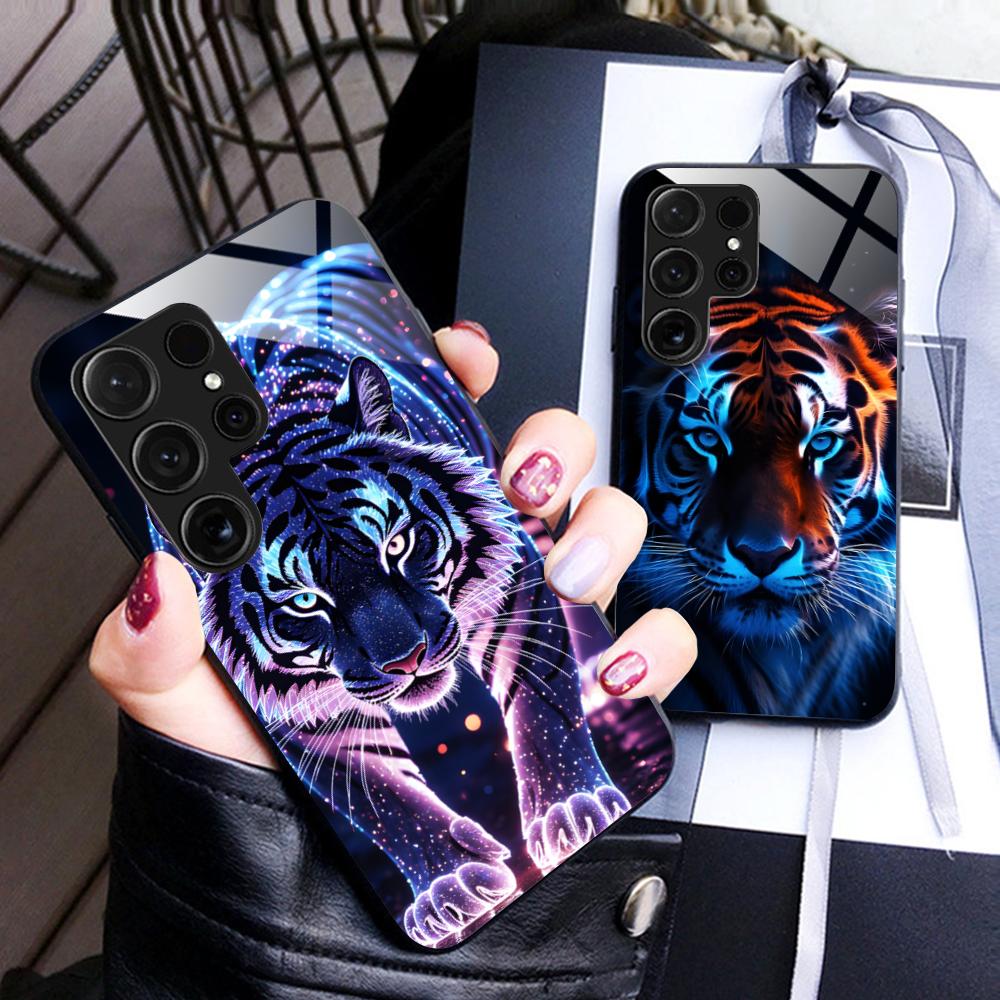 Tiger Neon Mobile Handyhülle für Samsung Galaxy S26 S25 S24 S23 S22 S21 S20 Note20 Plus FE Ultra Glas Bunte Abdeckung Hülle