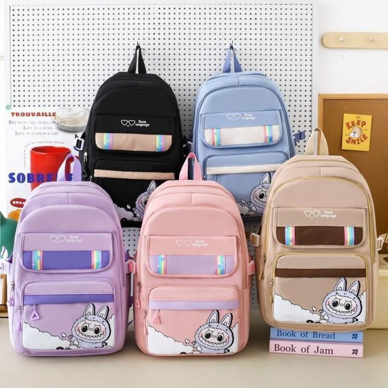 4pcs Classic Casual Backpack Neutral printed student backpack Pencil case crossbody bag Storage bag set