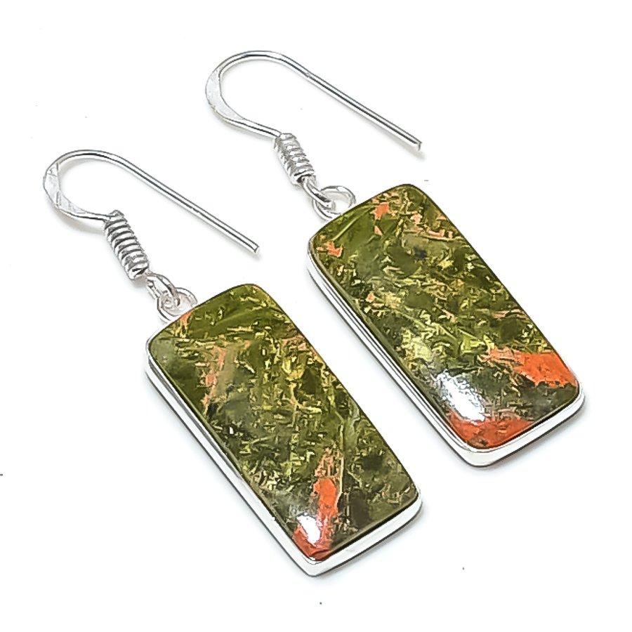 

Natural Unakite Gemstone Handmade 925 Sterling Silver Jewelry Earring 1.77 AEE-11016