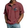 Men's Casual Loose Fit Polo Shirt with Flag and Lettering Print Half Zip Collar Short Sleeve Top for Everyday Wear