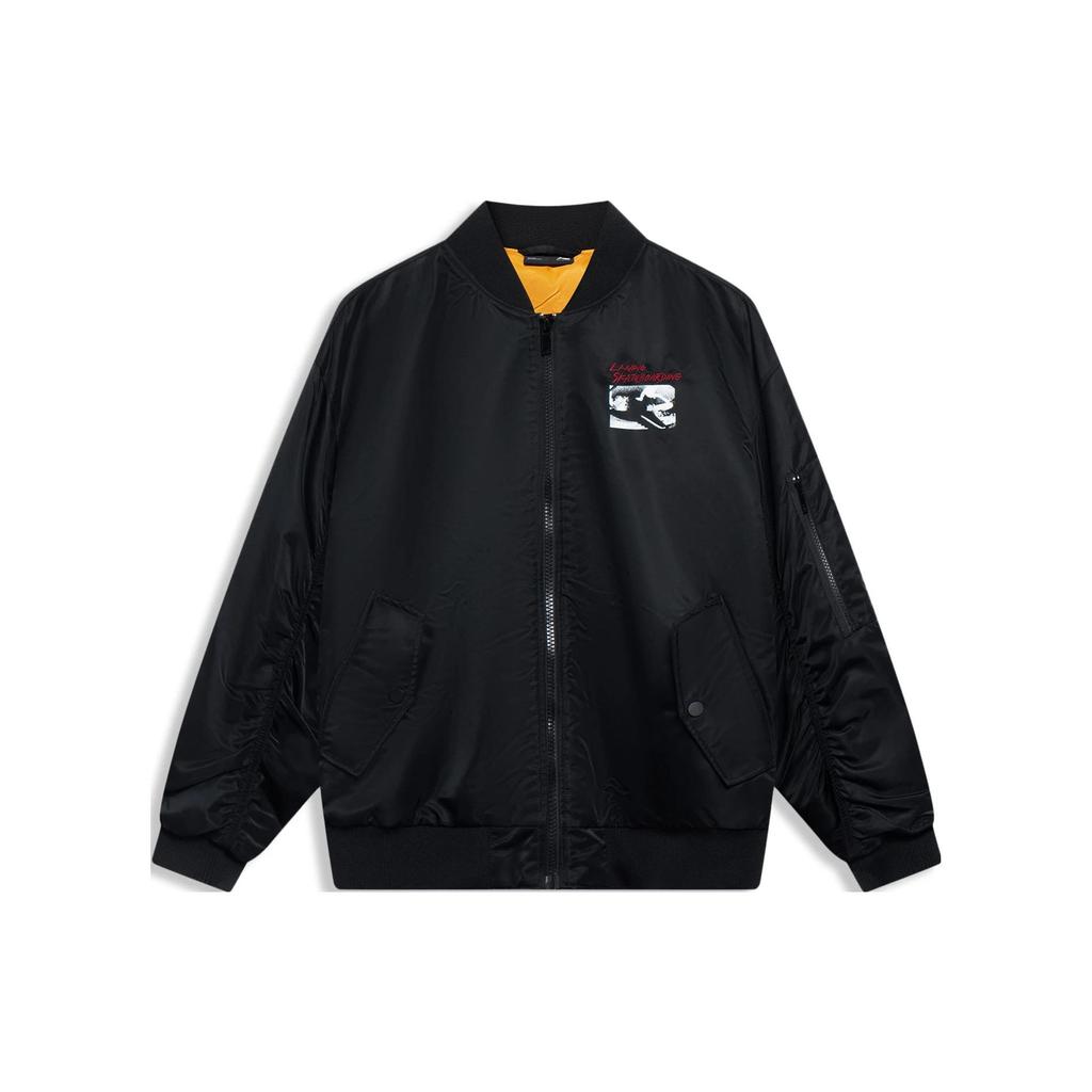 Li-Ning Letter Print V-Neck Single Zipper Loose Cotton Jacket Men jackets Black AJMT027-1