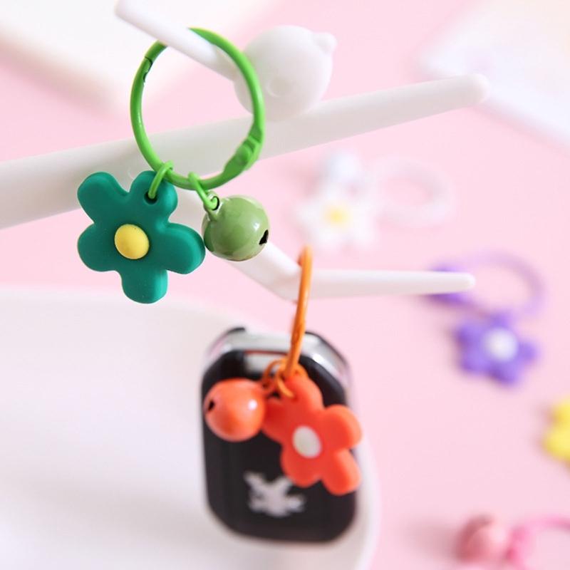 Flower Keychain Bell Charm Miniature Key Ring for Bags and Keys Multiple Candy Color Floral Pendant Keyring Accessory
