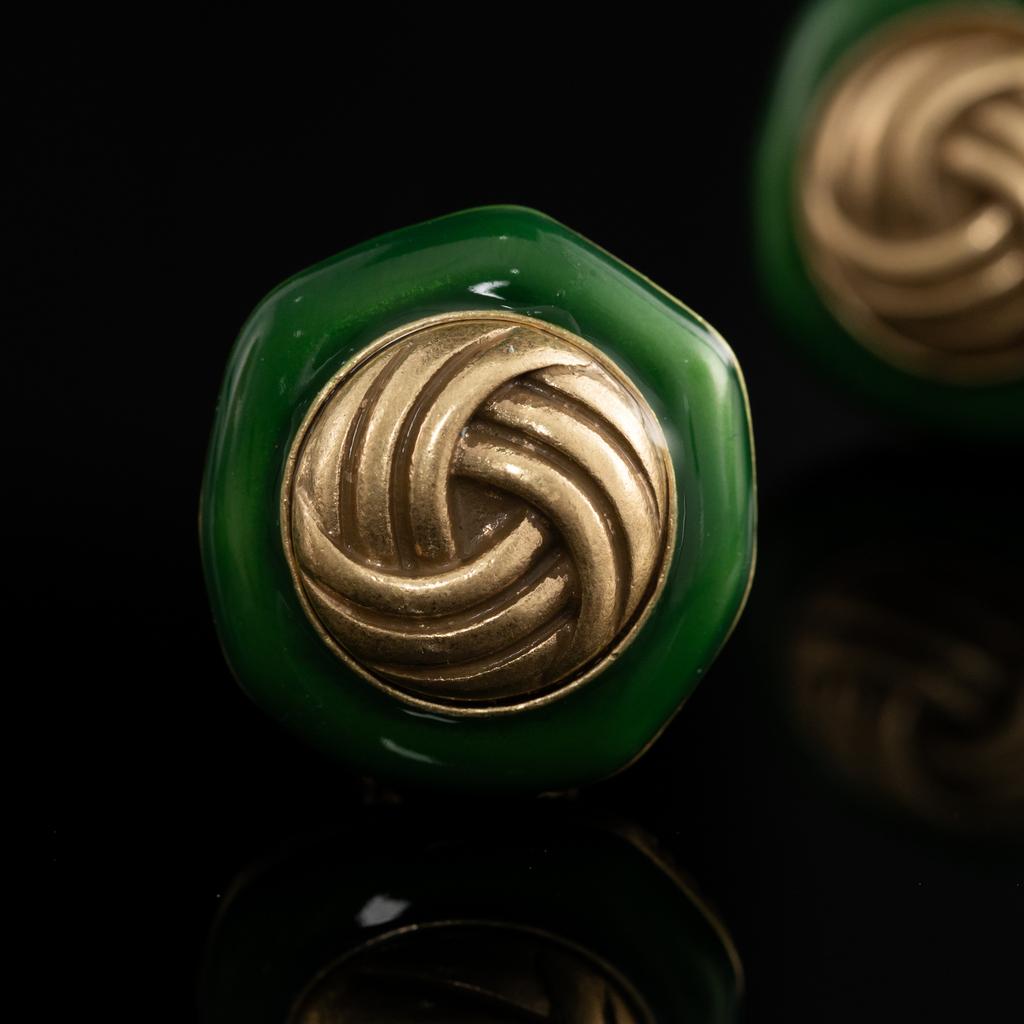 Medieval Vintage Vintage Texture Copper Alloy Greenstone Woven Button Earrings High-End Three-Dimensional Silver Needles, Earrings