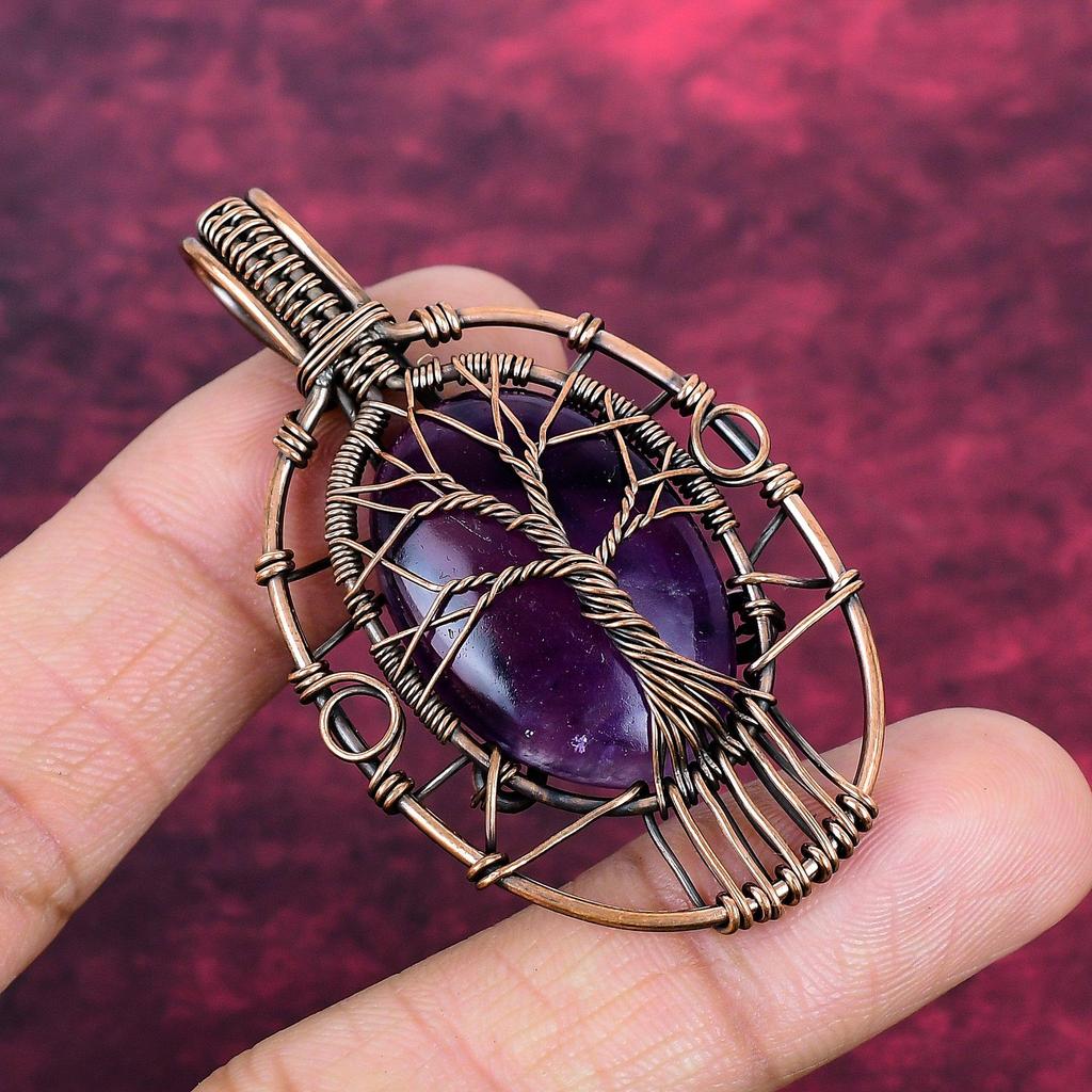 Tree Of Life Star Amethyst Pendant Copper Wire Wrapped Jewelry Gemstone Pendant