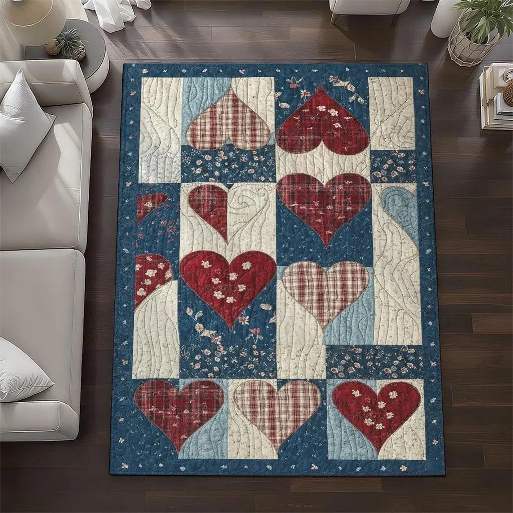 Patchwork Plaid Printed Carpet Love Pattern Decorative Door Mat Entrance Living Room Bedroom Spring Atmosphere Rug