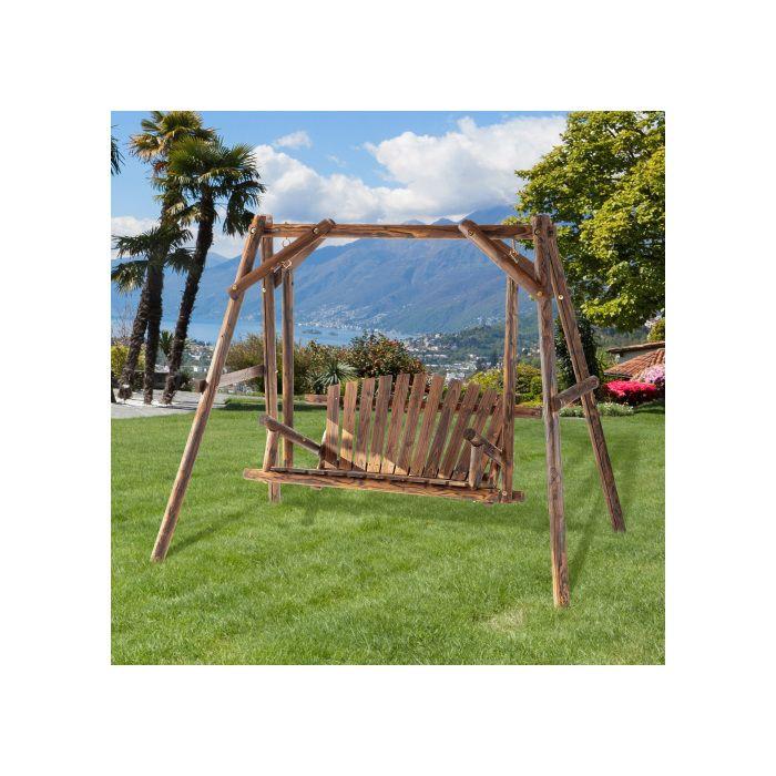 Balançoire En bois massif, naturel, balançoire banc suspendu 187 x 137 x 170 cm, pour jardin et terrasse