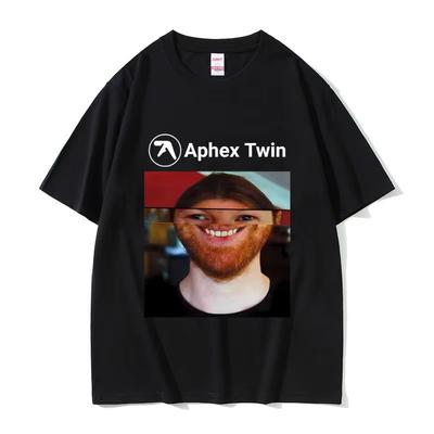 Singer Aphex Twin Twarz Zabawne Nadruki Mem Koszulka Męska Moda Vintage Oversize Streetwear Unisex Codzienna Miękka 100% Bawełna Koszulki