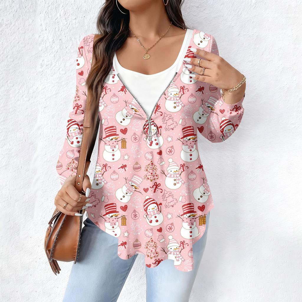 Women's Fashionable Casual Long Sleeved Loose Oversized Printed Top