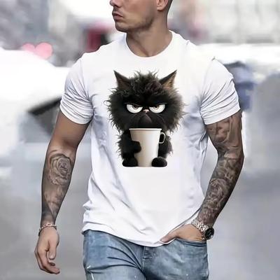 Letnia męska koszulka z nadrukiem kota na co dzień z krótkim rękawem 3d t-shirty moda Streetwear sweter z wycięciem pod szyją ponadgabarytowa odzież męska