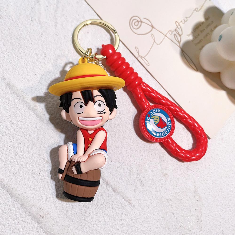One Piece Anime 3D Silikon Schlüsselanhänger Set Geflochtenes Armband Luffy Zoro Ace Law Chopper Sabo Taschenanhänger Anhänger Geschenk Für Fans